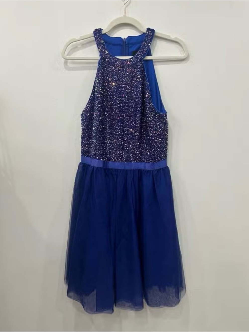Womens Large Sparkling Royal Blue Tulle Sequin Dress